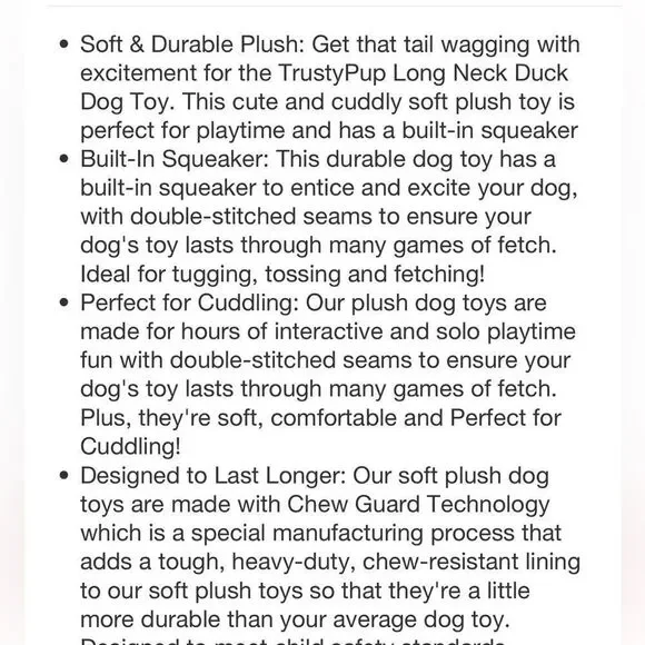 TrustyPup Green Plush Long Neck Duck Dog Toy - Picture 12 of 16